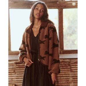 THE GREAT. The Pasture Fleece Jacket Horses Light Hickory Horses Size XS NWT